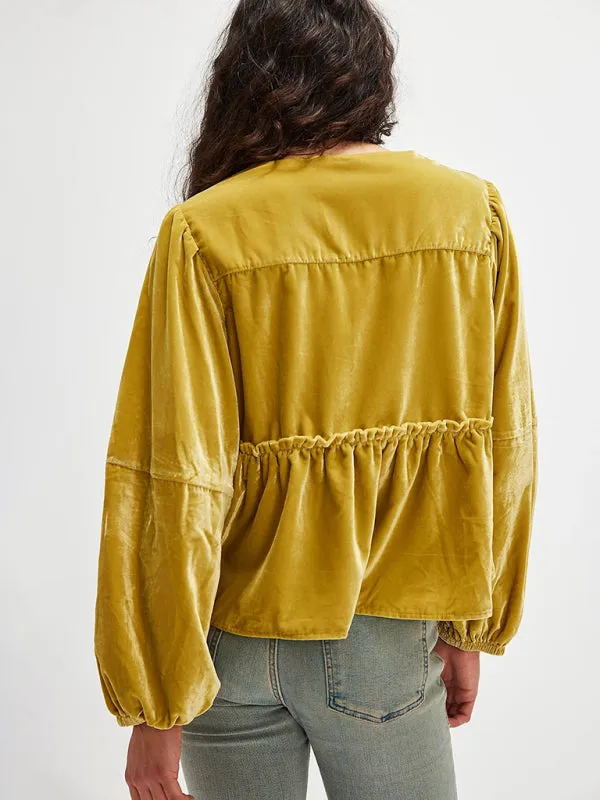 Fidelma New Women's Sweet Casual Tie Velvet Shirt