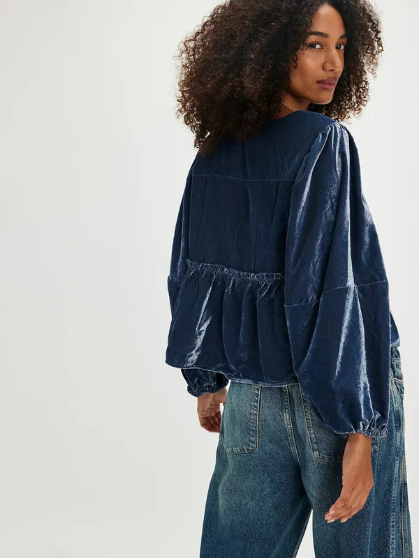 Fidelma New Women's Sweet Casual Tie Velvet Shirt