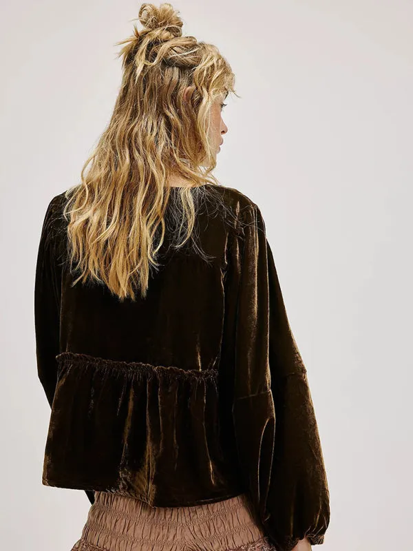 Fidelma New Women's Sweet Casual Tie Velvet Shirt