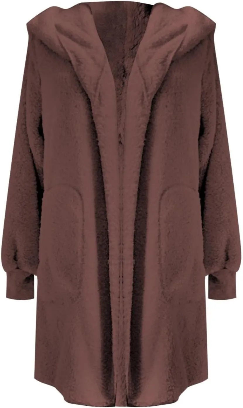 Fleece Jackets for Women Winter Coats with Hood Warm Oversized Fuzzy Jacket Long Cardigan Sweaters Soft Coat