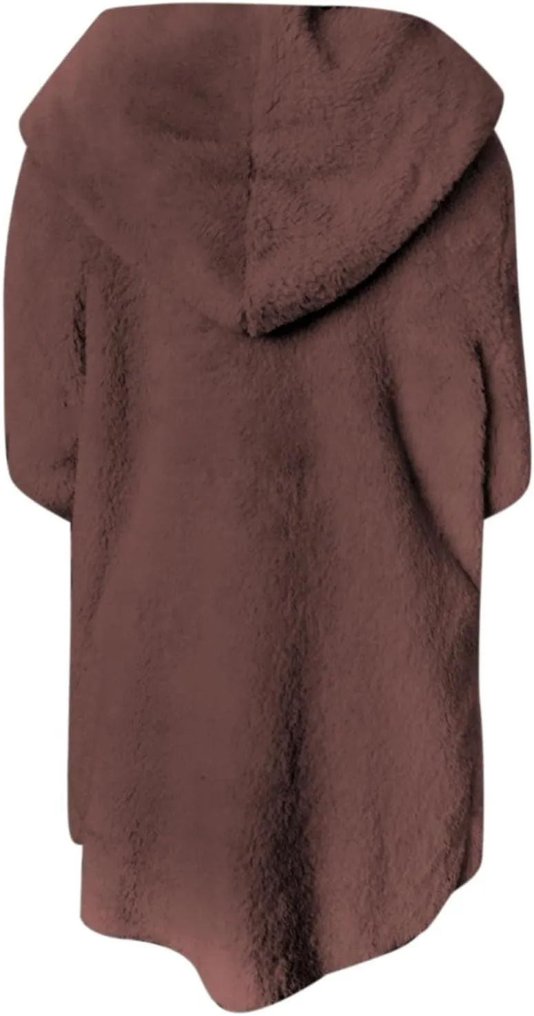 Fleece Jackets for Women Winter Coats with Hood Warm Oversized Fuzzy Jacket Long Cardigan Sweaters Soft Coat