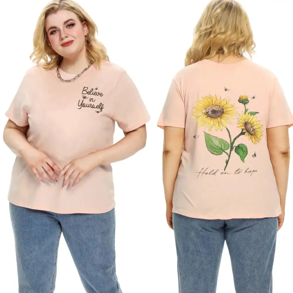 Flower Plus Size Short Sleeve T-shirt