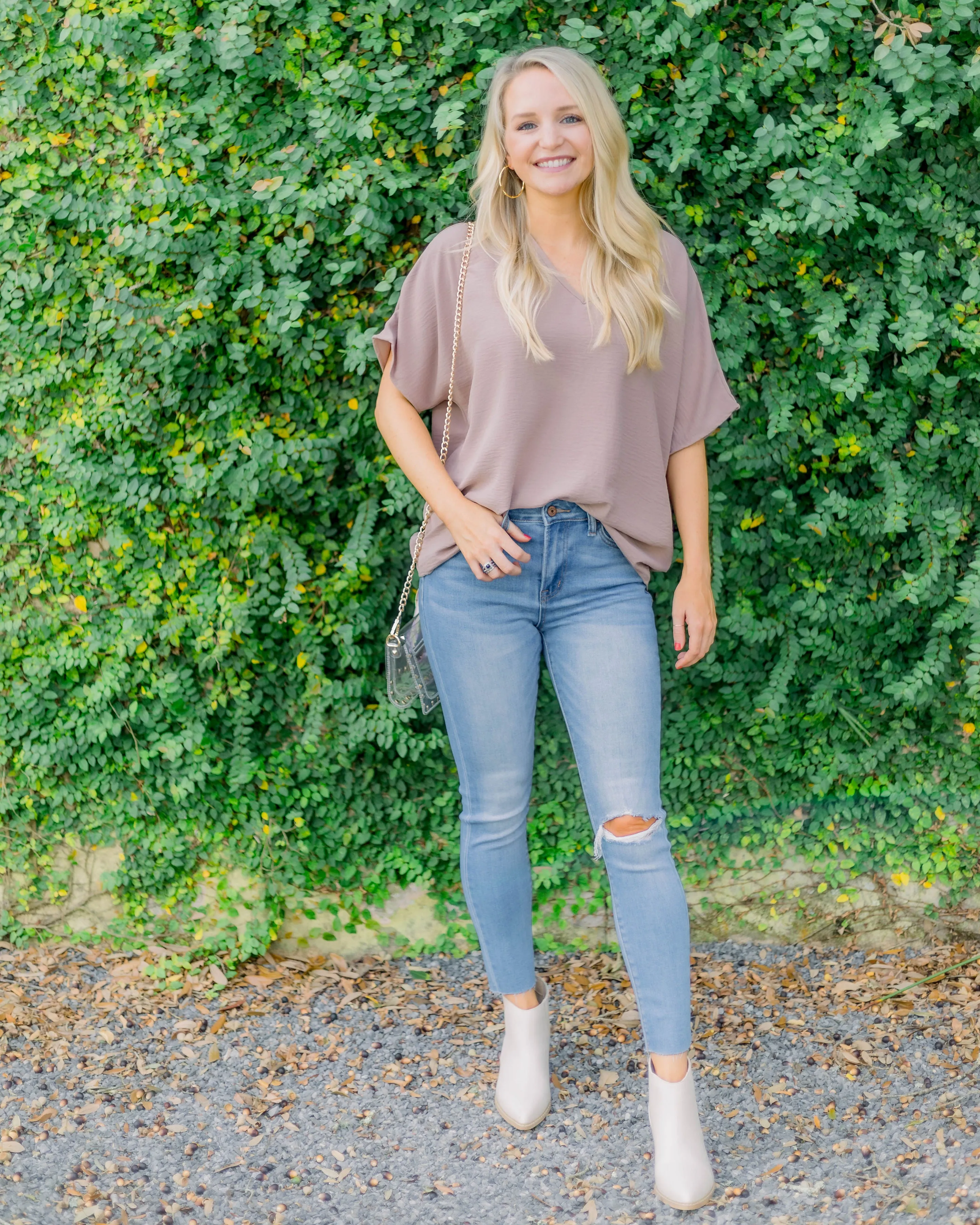 Flowy V Blouse- Latte
