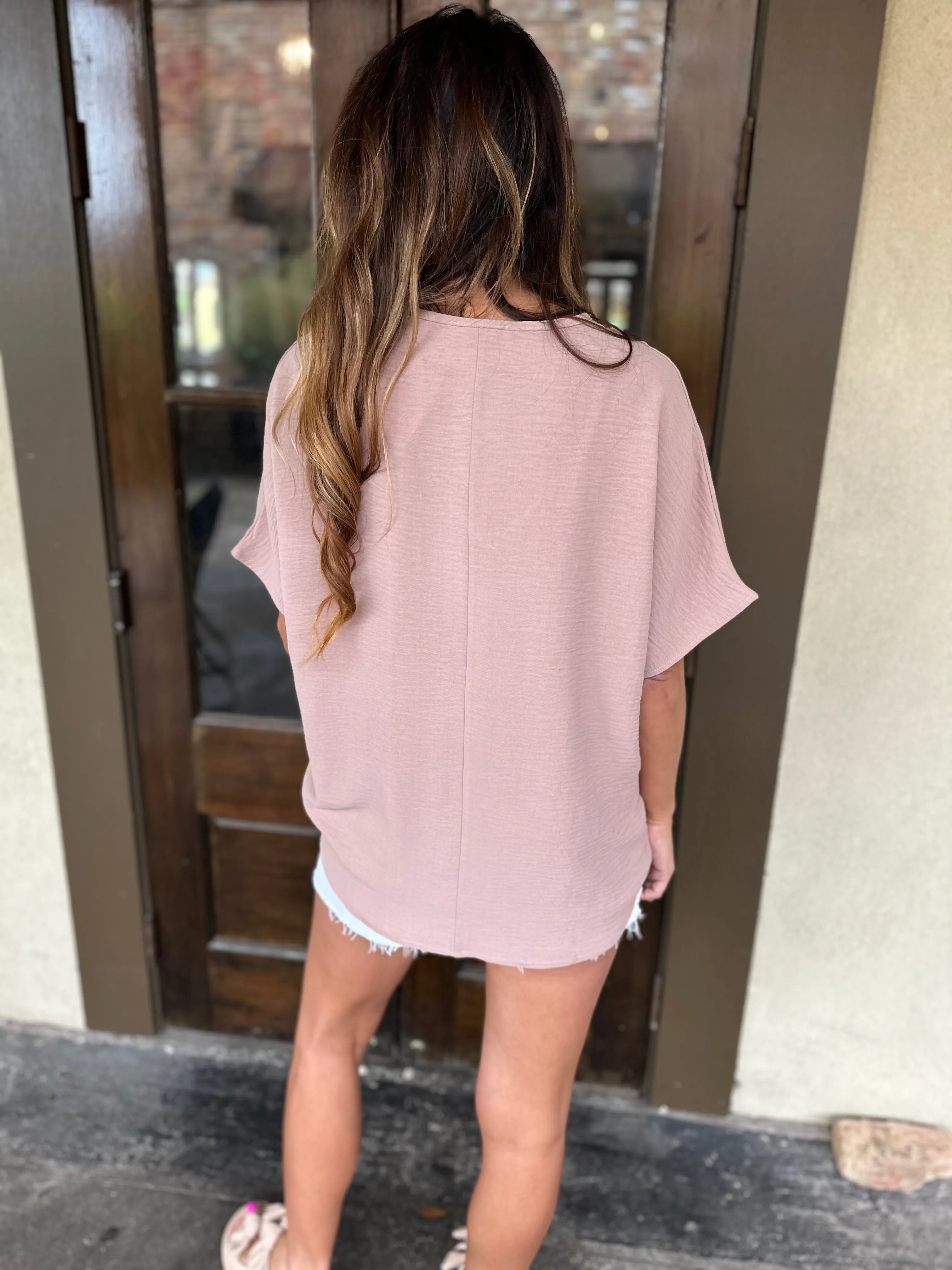 Flowy V Blouse- Latte