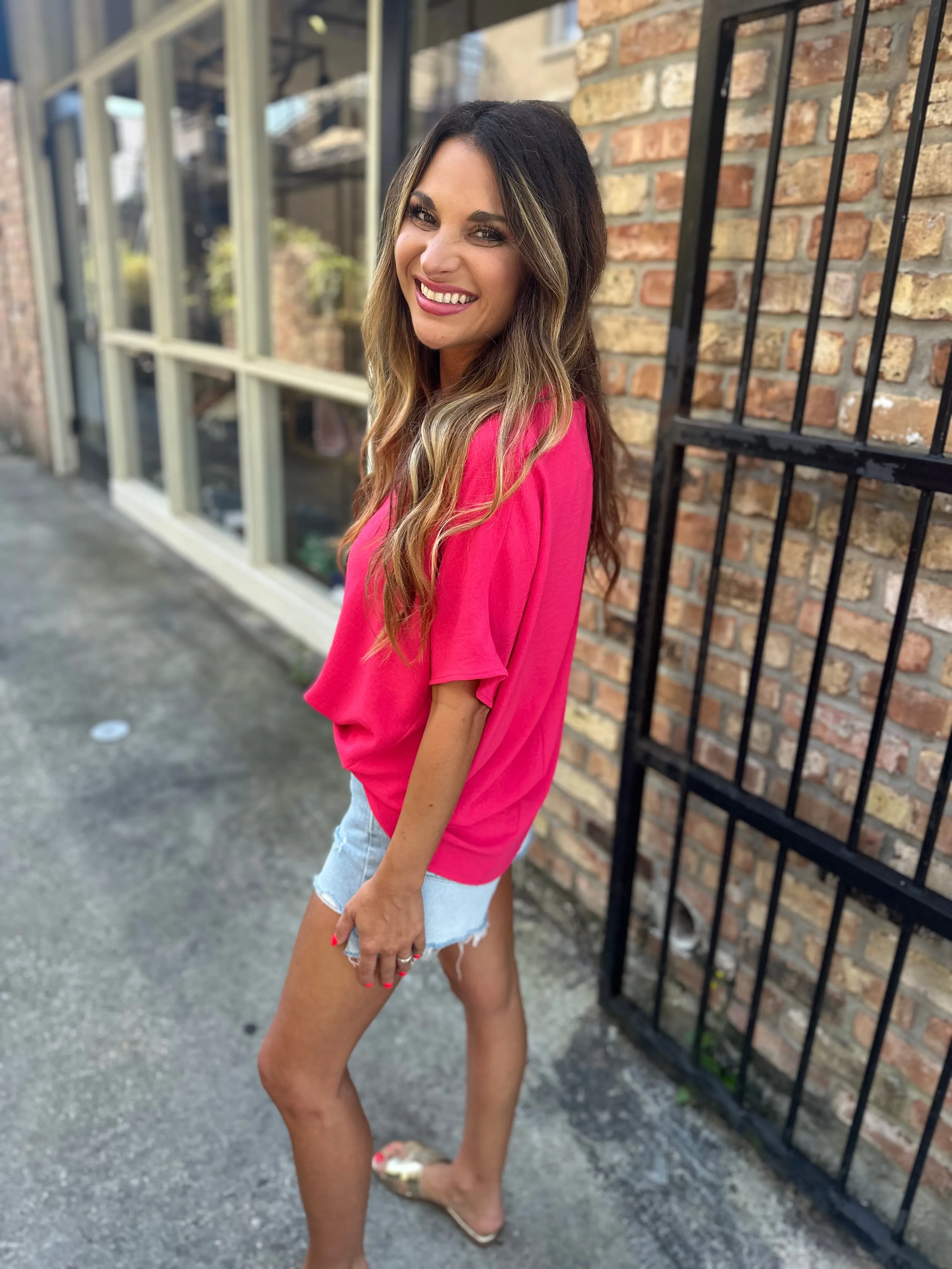 Flowy V Blouse- Punch