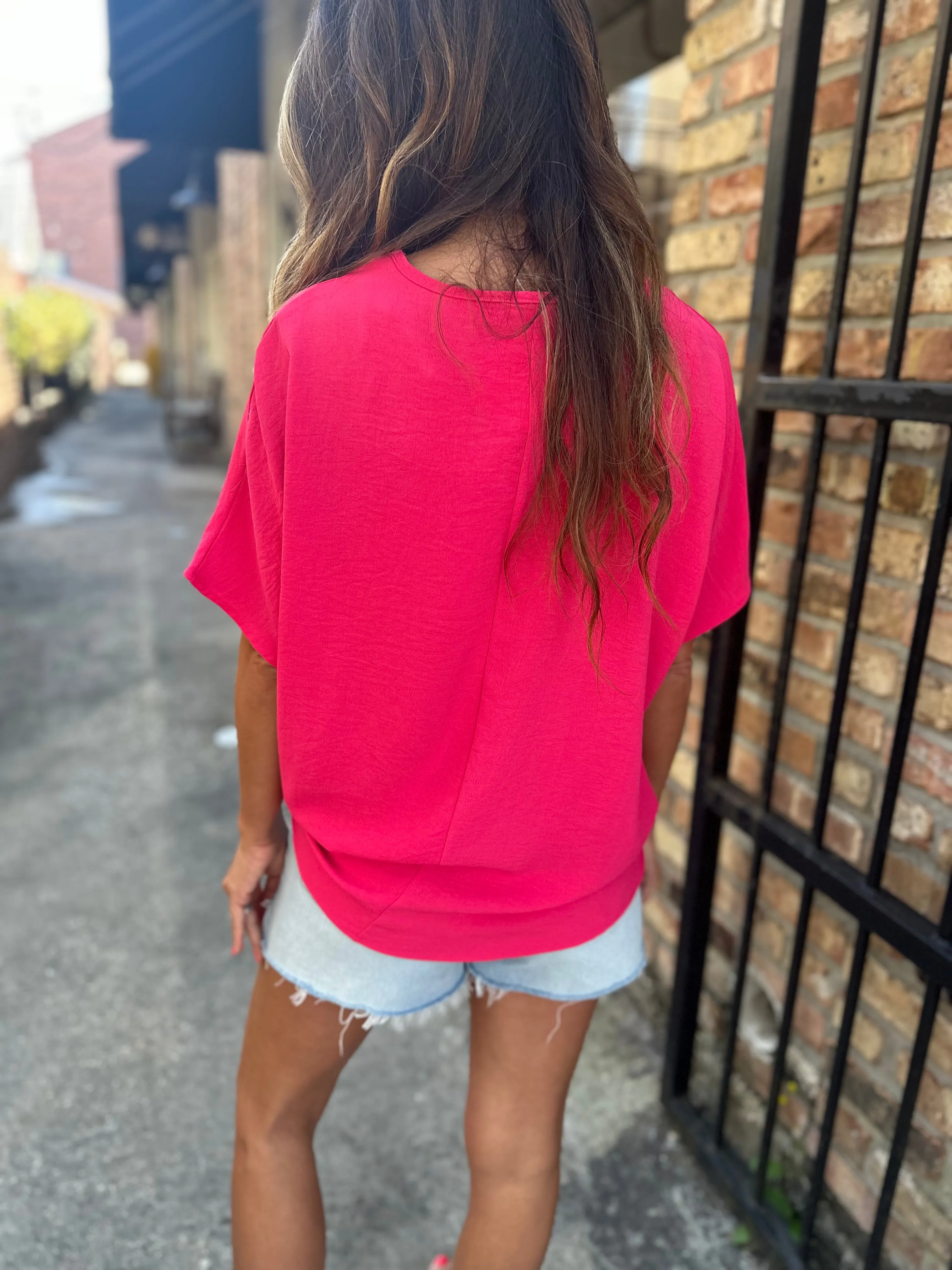 Flowy V Blouse- Punch