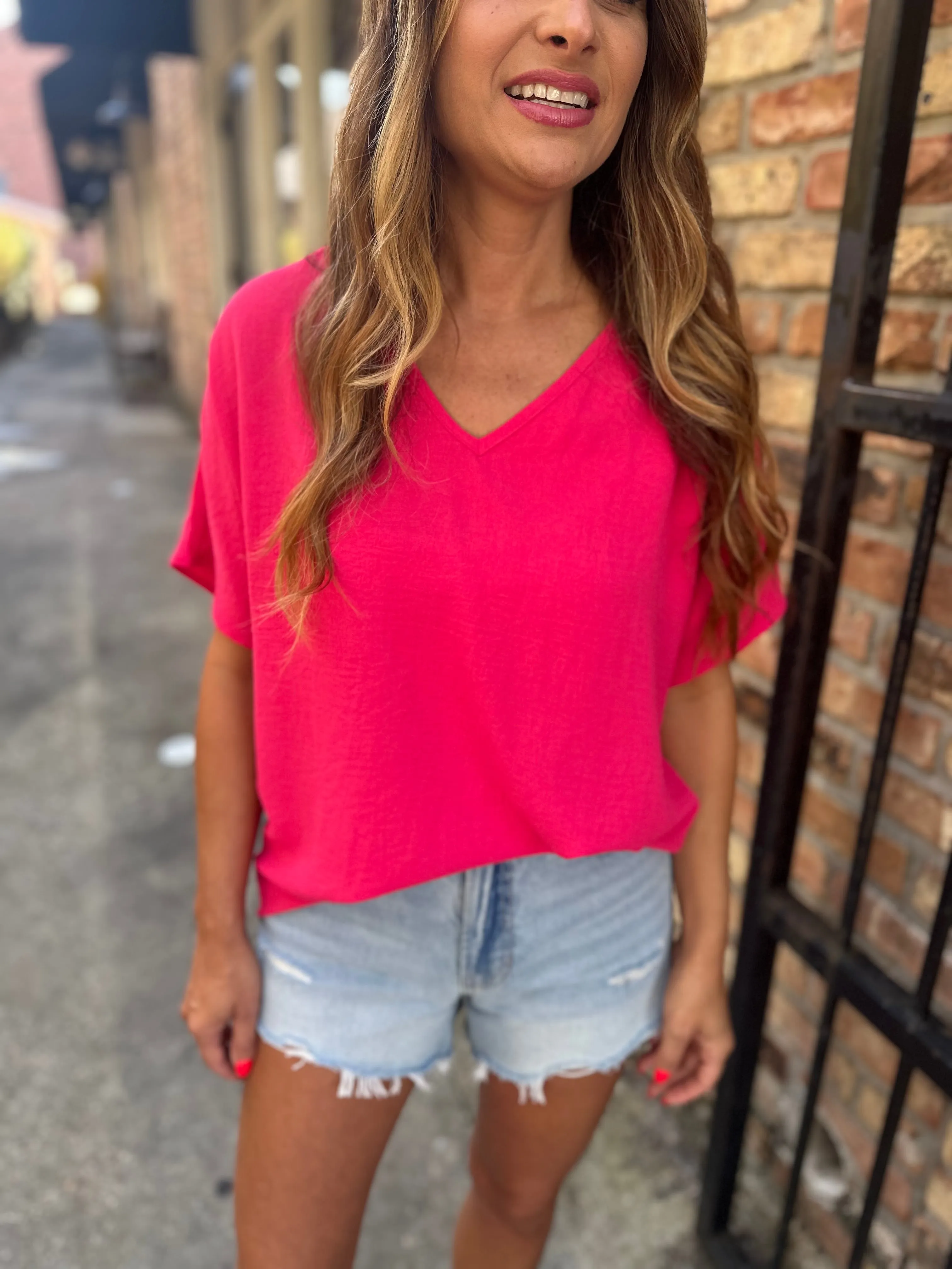 Flowy V Blouse- Punch