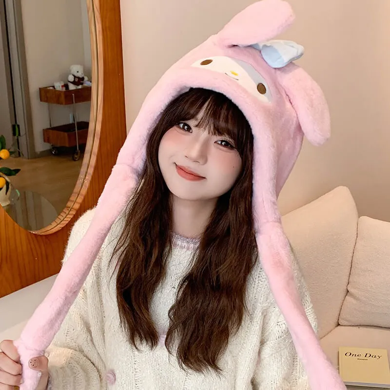Fluffy My Melody Hat with Flap Dancing Ears