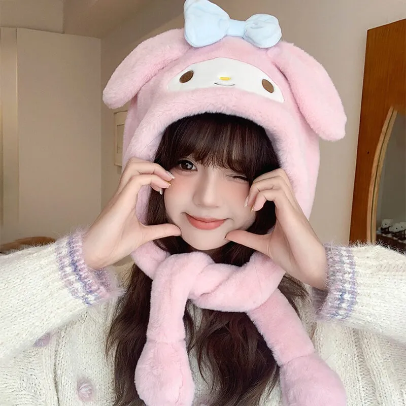 Fluffy My Melody Hat with Flap Dancing Ears