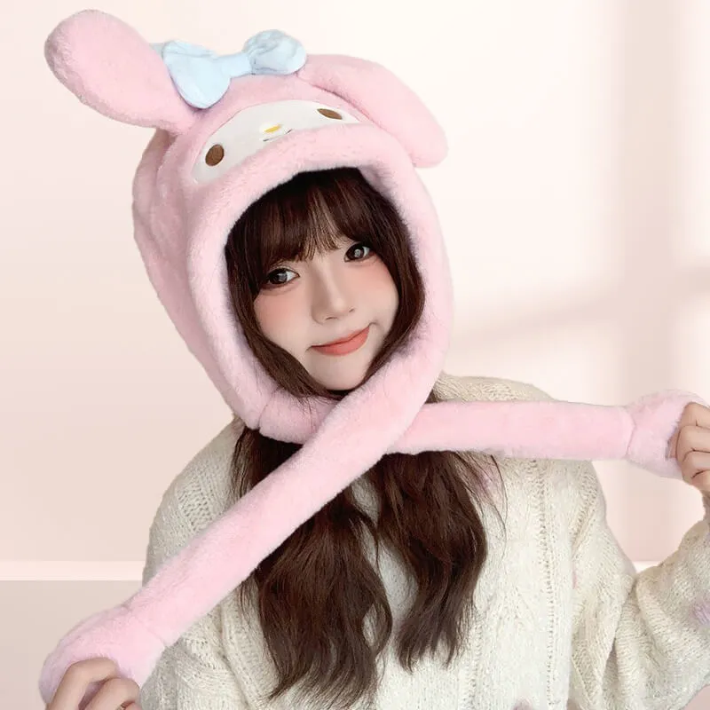 Fluffy My Melody Hat with Flap Dancing Ears