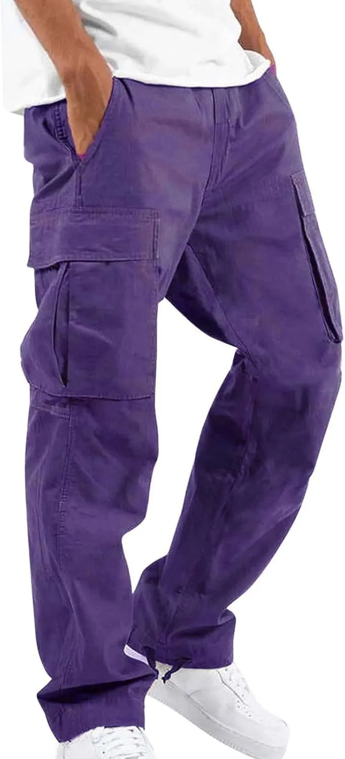 FZVYD 2023 Men Cargo Pants Drawstring Casual Elastic Drawstring Cargo Pants Lightweight Relaxed Fit Cotton Workout Sweatpants