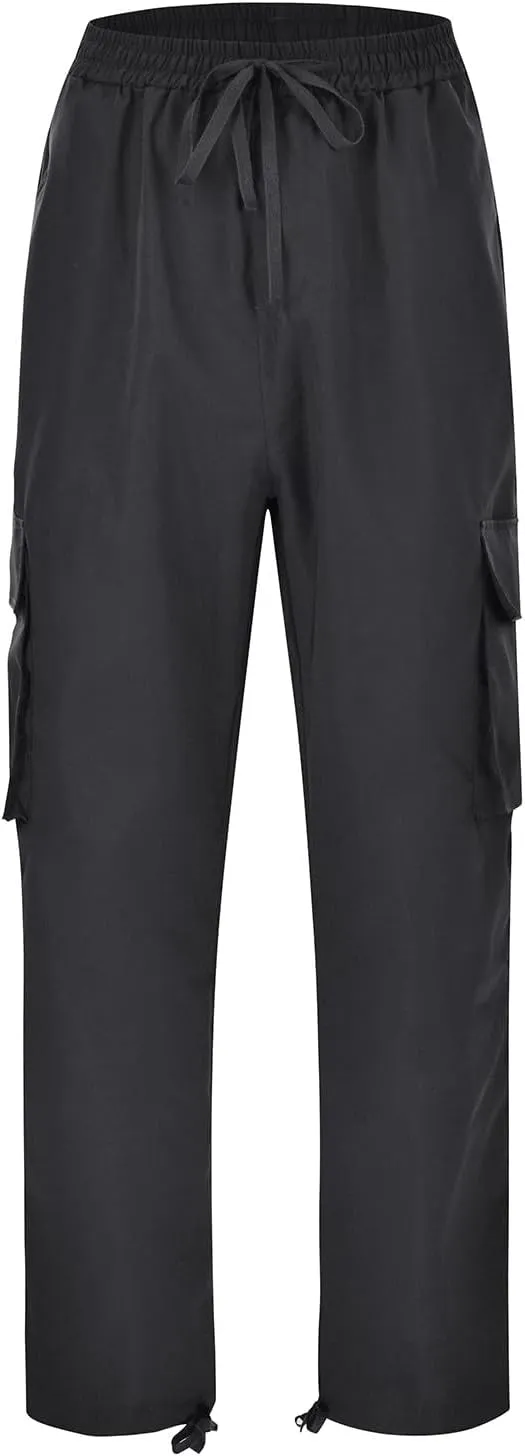 FZVYD 2023 Men Cargo Pants Drawstring Casual Elastic Drawstring Cargo Pants Lightweight Relaxed Fit Cotton Workout Sweatpants