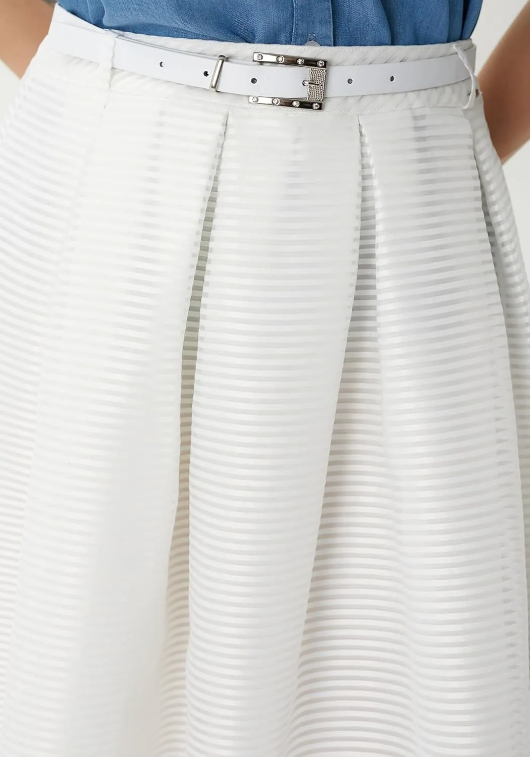 Guzella Belted Mini Pleated White Fluffy Skirt, Modern Stylish Skirt for Women