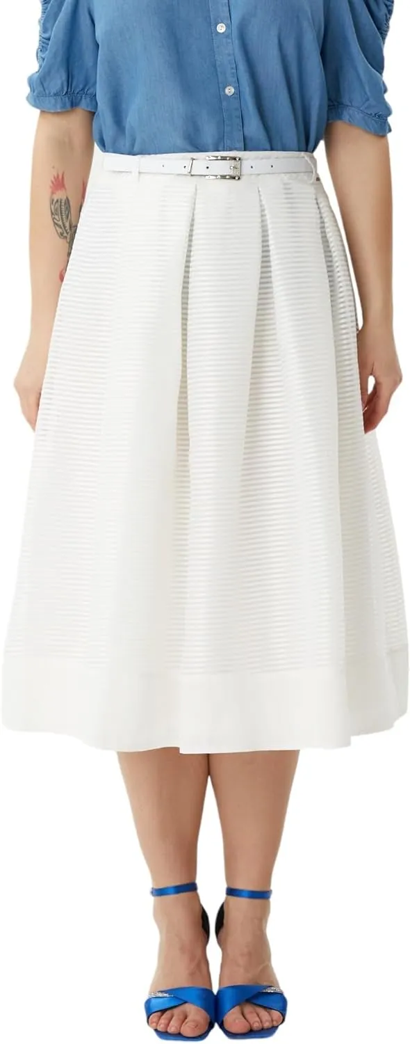 Guzella Belted Mini Pleated White Fluffy Skirt, Modern Stylish Skirt for Women