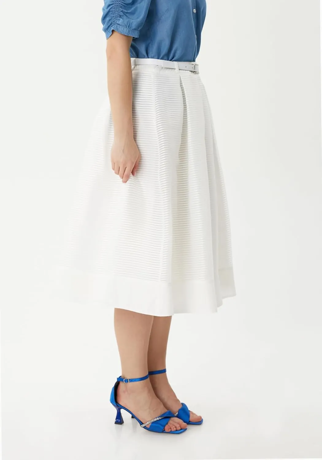 Guzella Belted Mini Pleated White Fluffy Skirt, Modern Stylish Skirt for Women