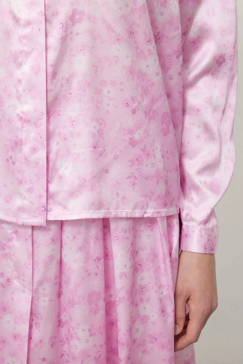 ILAG - Plomme Satin Blouse: Pink Flower