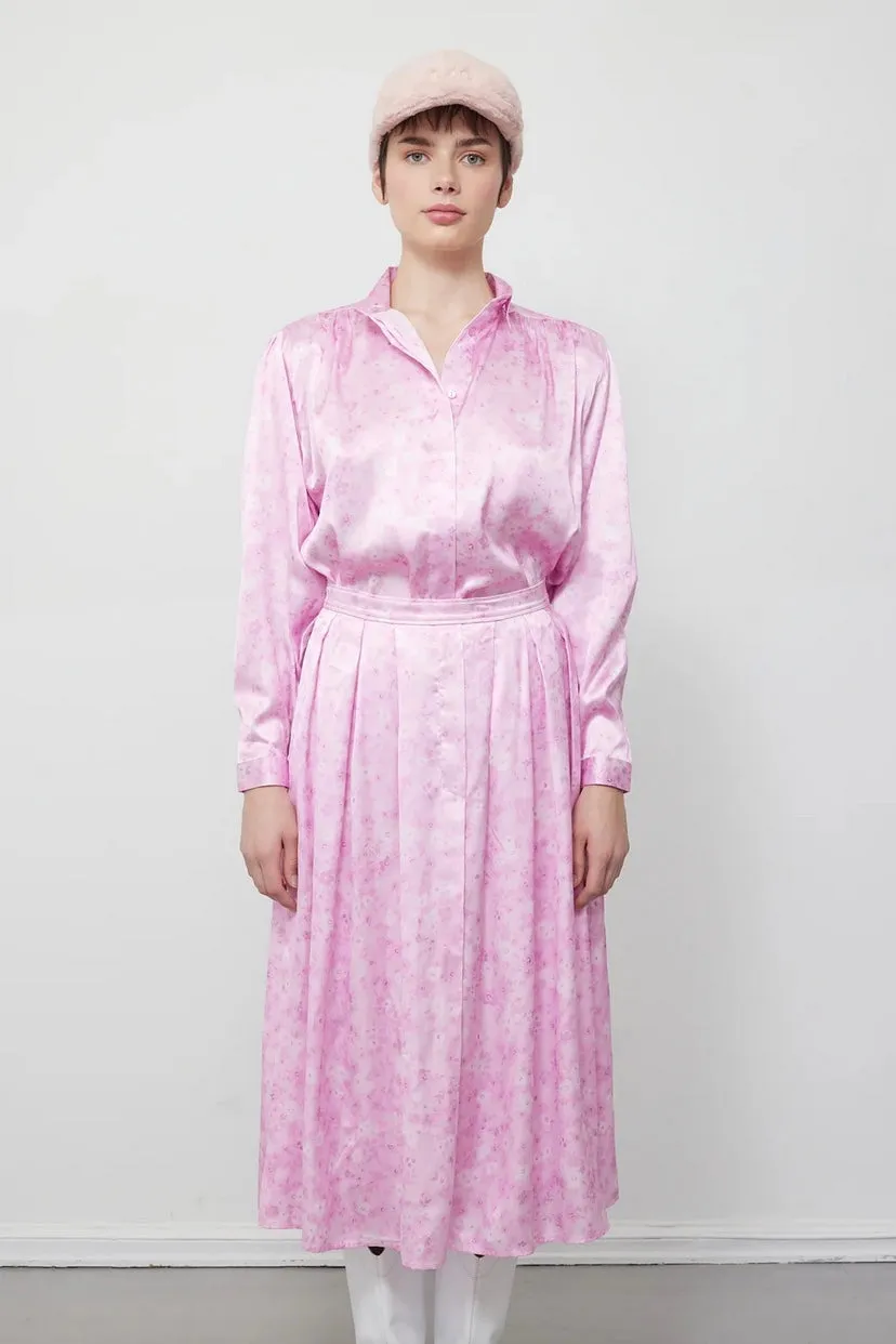 ILAG - Plomme Satin Blouse: Pink Flower