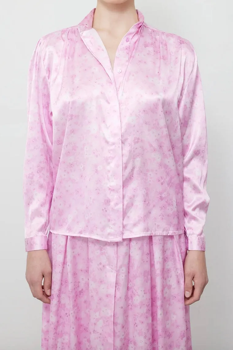 ILAG - Plomme Satin Blouse: Pink Flower