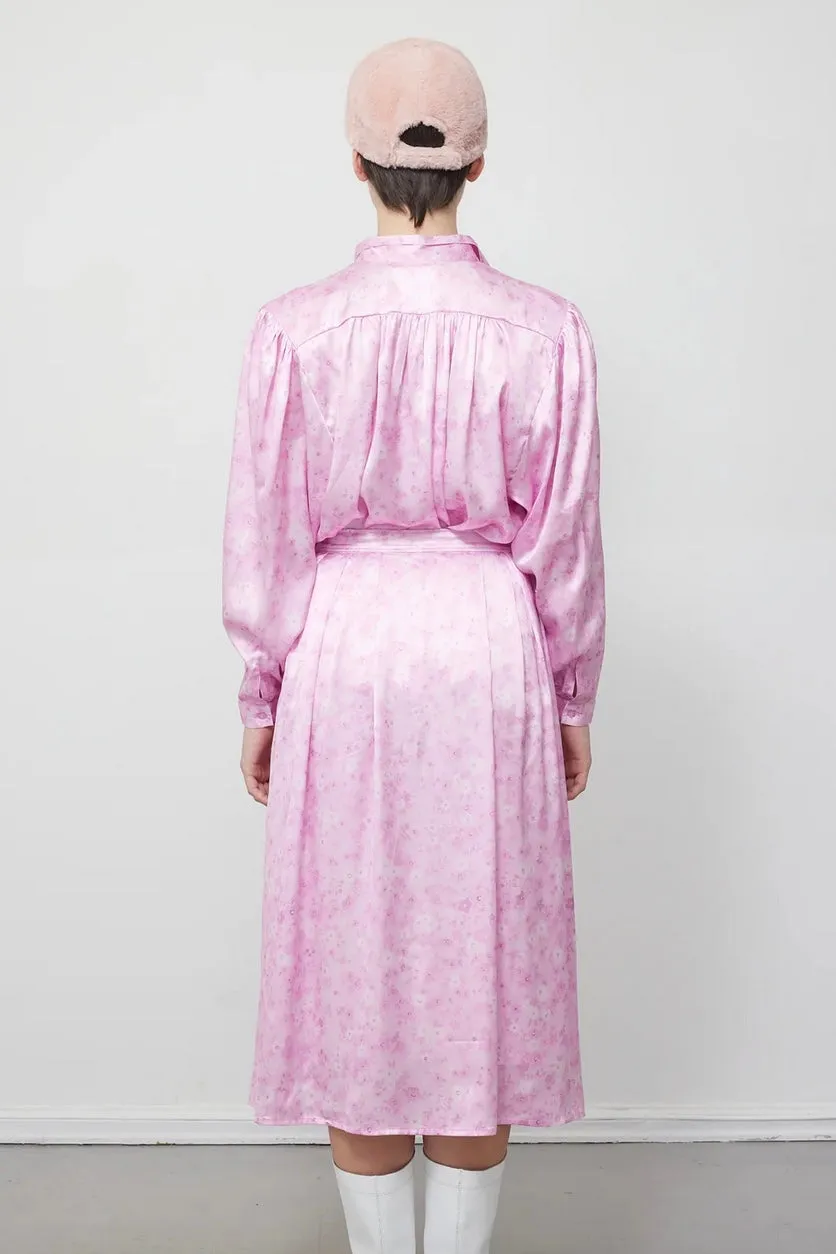 ILAG - Plomme Satin Blouse: Pink Flower