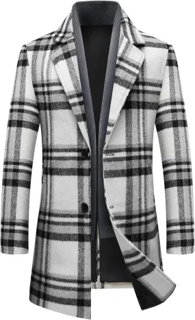 INVACHI Men's Wool Blend Pea Coat Warm Winter Trench Coat with Detachable Soft Scarf Single Breasted Overcoat