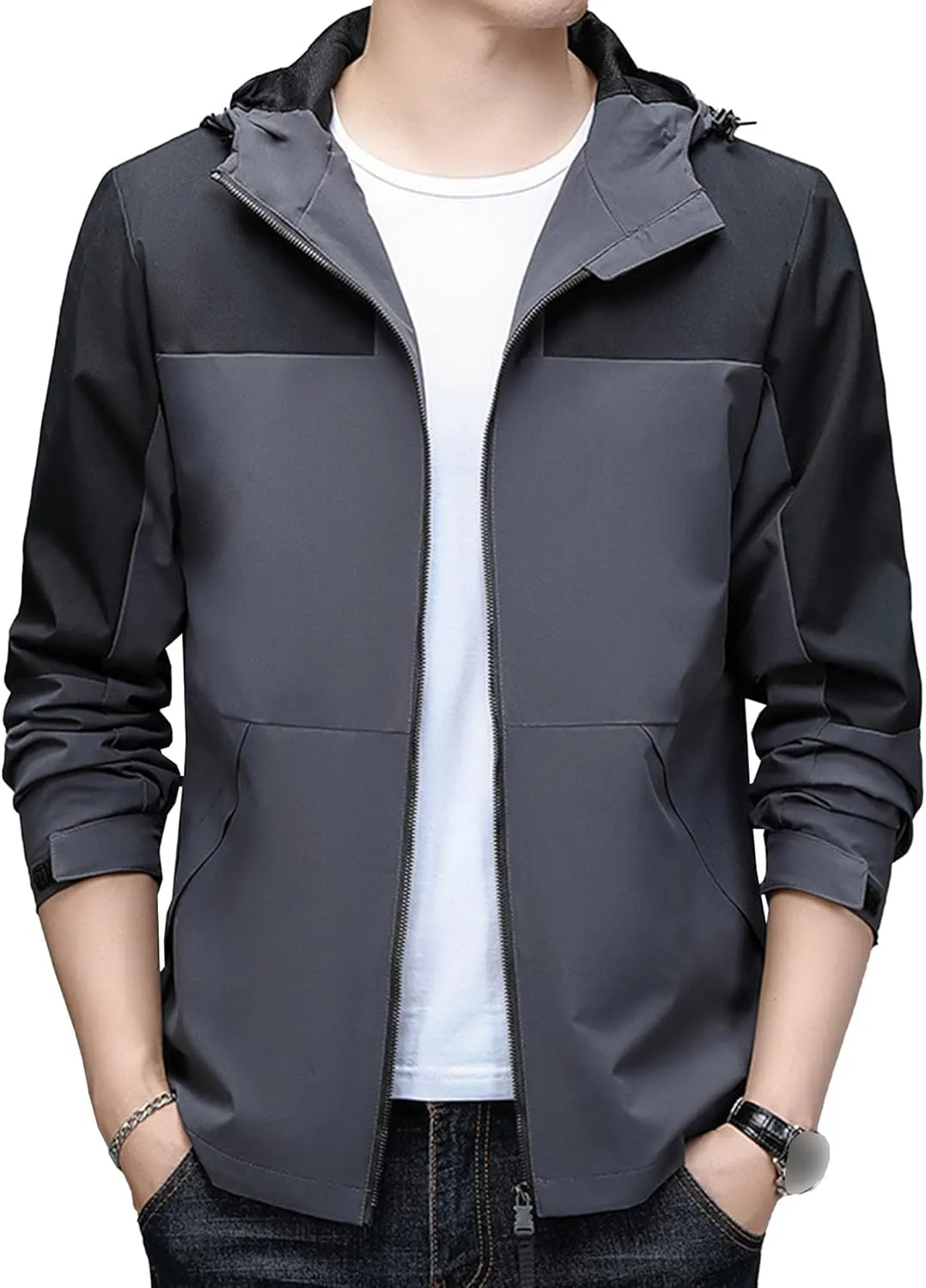 JEShifangjiusu Men Waterproof Breathable Hooded Jacket Raincoat Waterproof Rain Lightweight Running Windbreaker Outdoor Coat