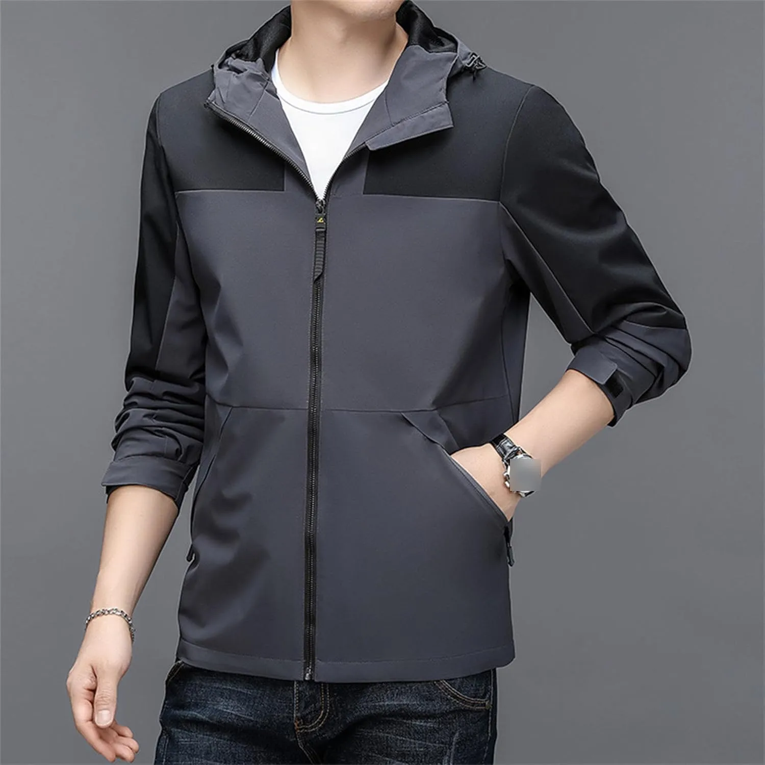 JEShifangjiusu Men Waterproof Breathable Hooded Jacket Raincoat Waterproof Rain Lightweight Running Windbreaker Outdoor Coat