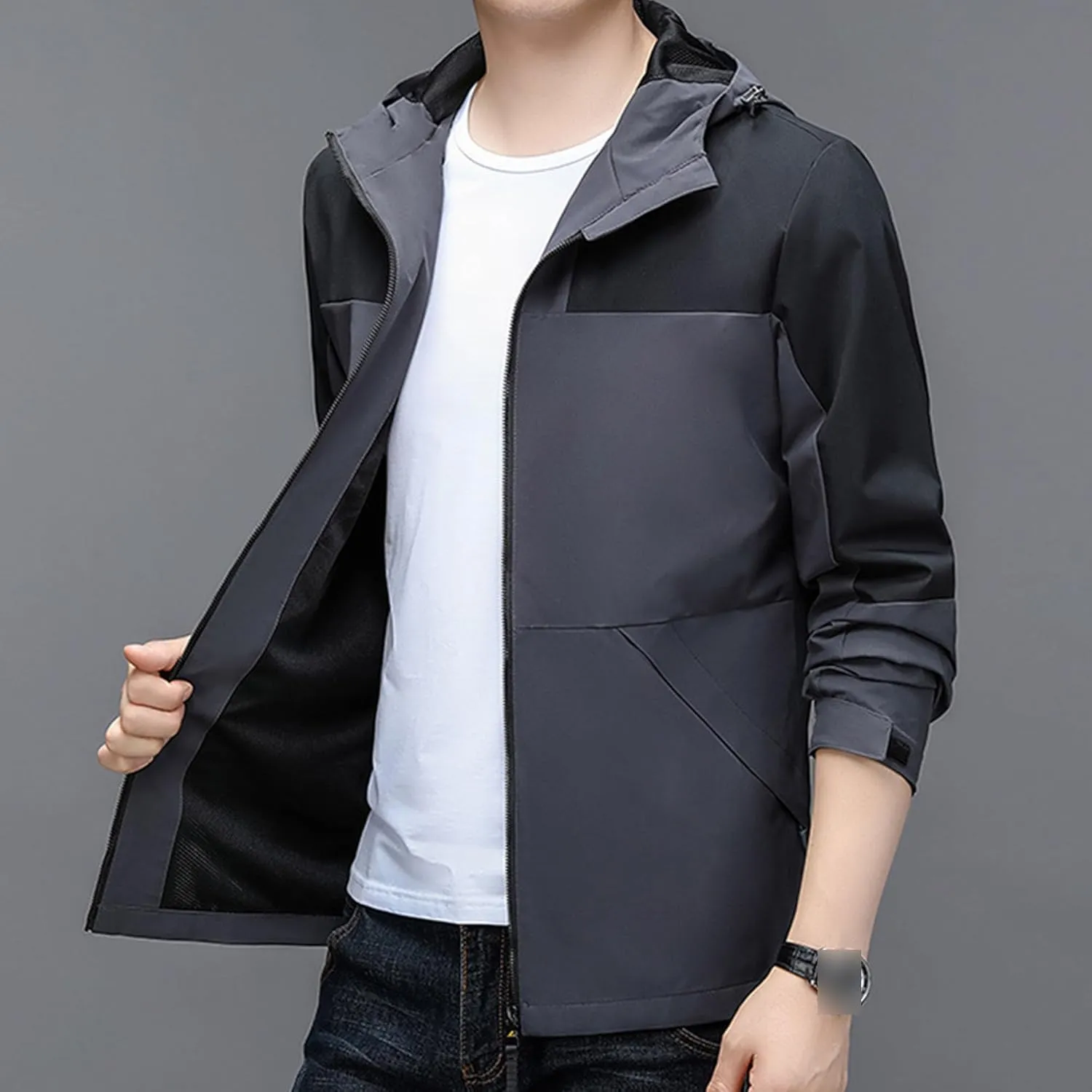 JEShifangjiusu Men Waterproof Breathable Hooded Jacket Raincoat Waterproof Rain Lightweight Running Windbreaker Outdoor Coat