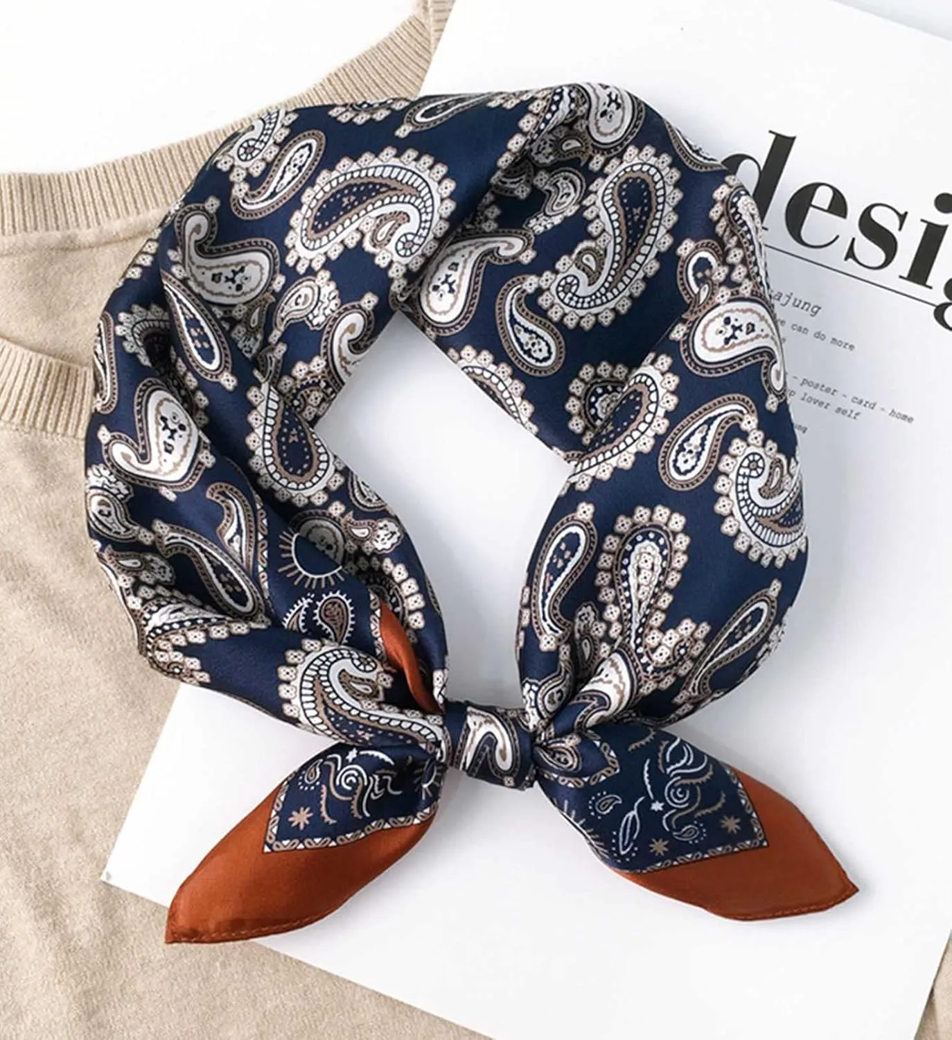 kcctoo 27.5" Mulberry Silk Feeling Head Scarf Women's Fashion Square Neck Satin Scarfs for Bag Hair Scarves Gift