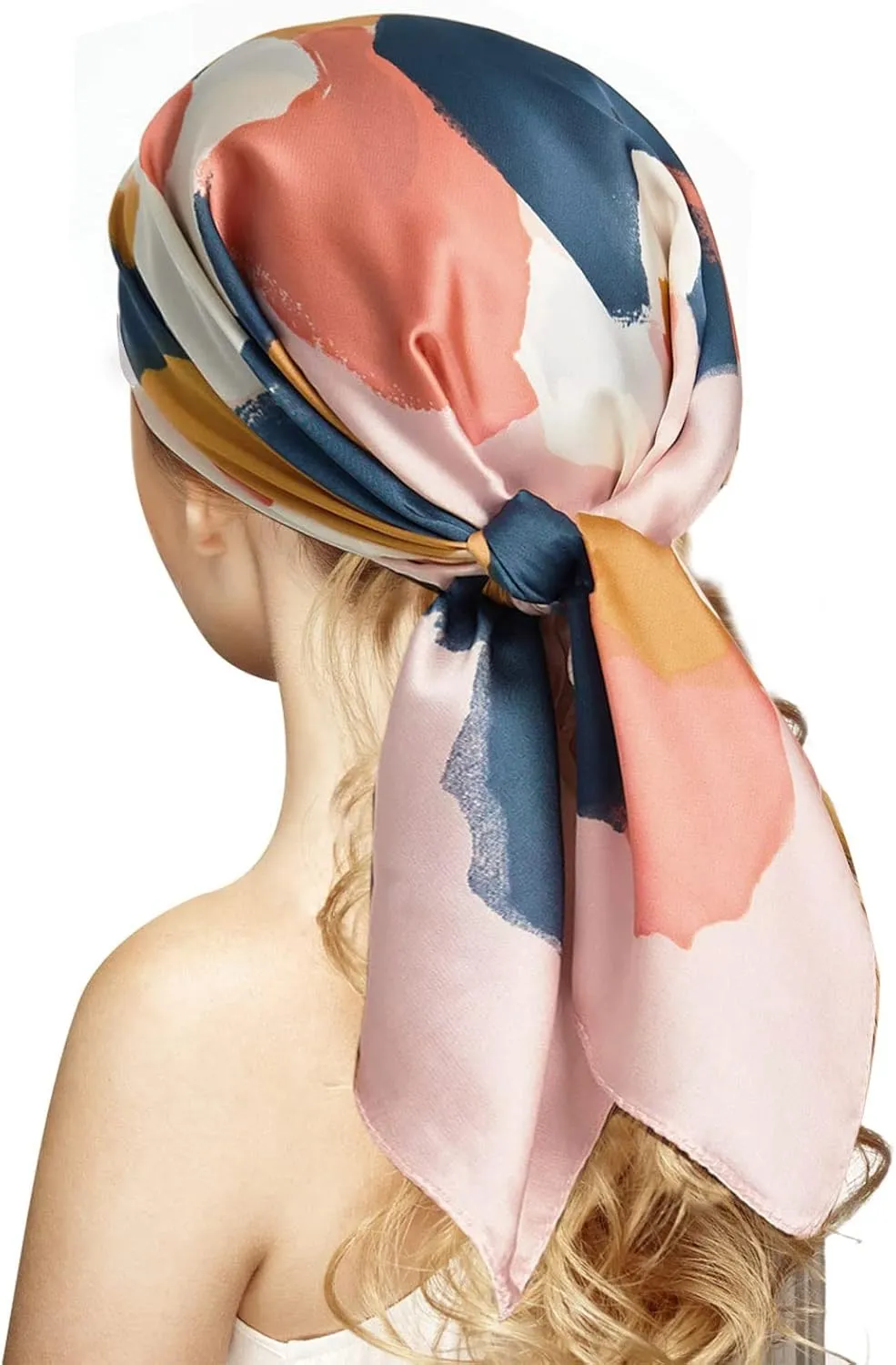 kcctoo 27.5" Mulberry Silk Feeling Head Scarf Women's Fashion Square Neck Satin Scarfs for Bag Hair Scarves Gift