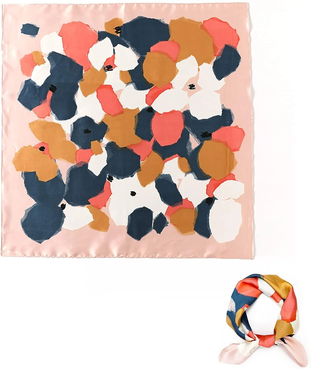 kcctoo 27.5" Mulberry Silk Feeling Head Scarf Women's Fashion Square Neck Satin Scarfs for Bag Hair Scarves Gift