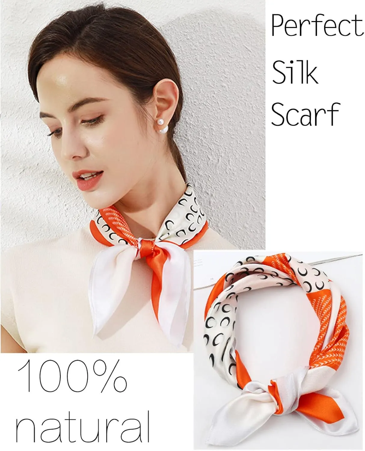 kcctoo 27.5" Mulberry Silk Feeling Head Scarf Women's Fashion Square Neck Satin Scarfs for Bag Hair Scarves Gift