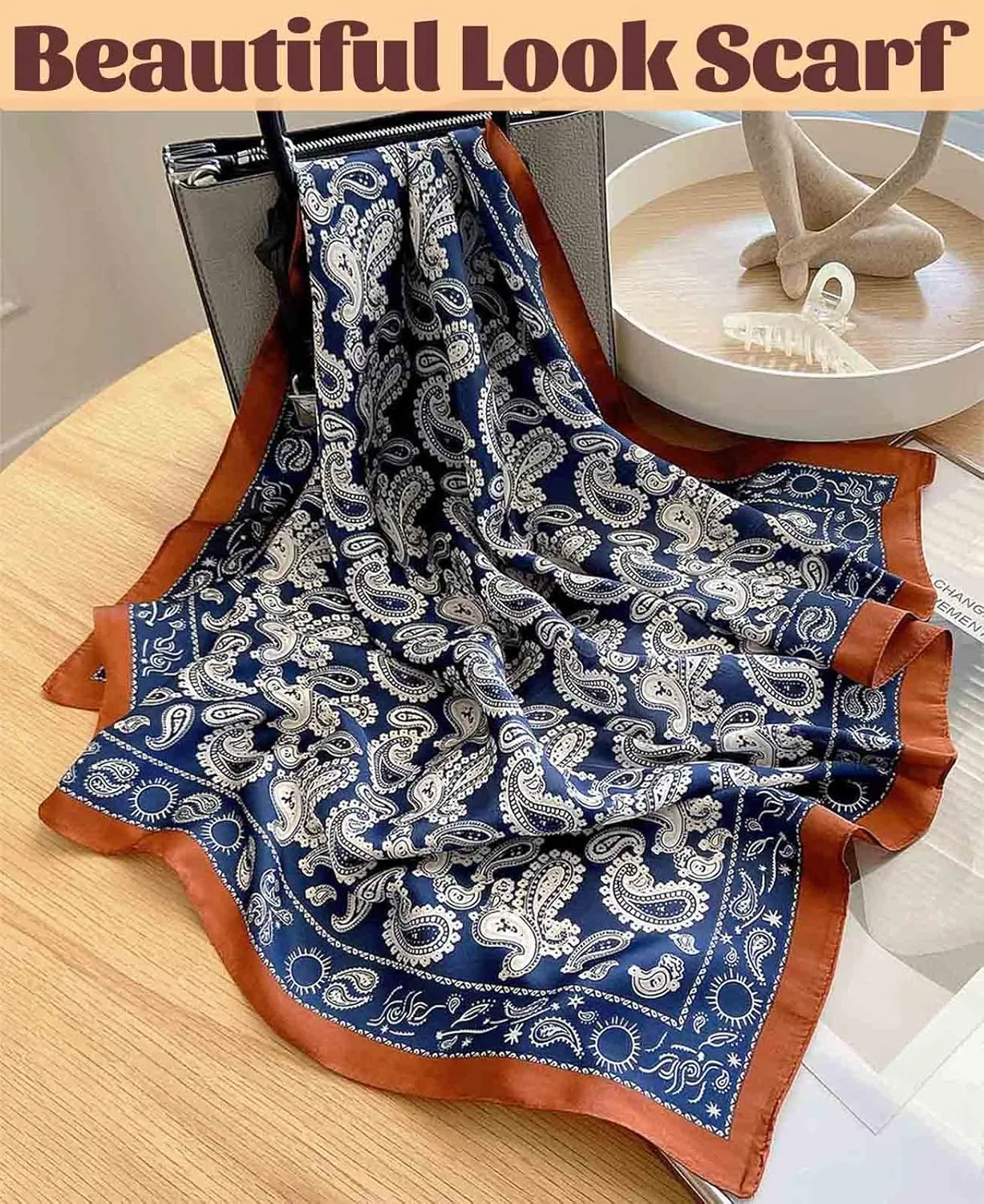 kcctoo 27.5" Mulberry Silk Feeling Head Scarf Women's Fashion Square Neck Satin Scarfs for Bag Hair Scarves Gift