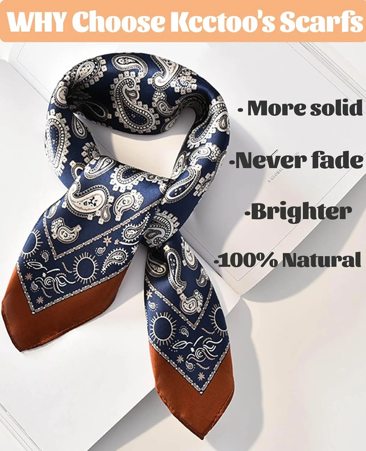 kcctoo 27.5" Mulberry Silk Feeling Head Scarf Women's Fashion Square Neck Satin Scarfs for Bag Hair Scarves Gift