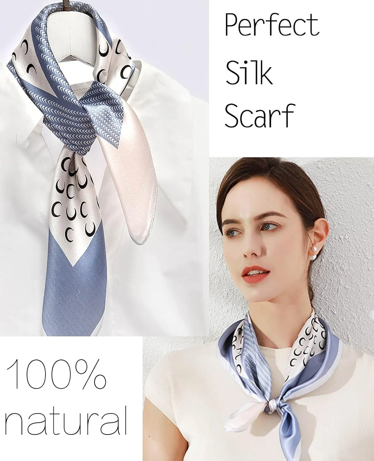 kcctoo 27.5" Mulberry Silk Feeling Head Scarf Women's Fashion Square Neck Satin Scarfs for Bag Hair Scarves Gift