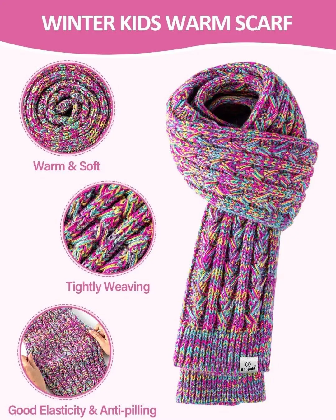 Kids Winter Hat Gloves Scarf Set,Girls Toddler Winter Hat Beanie with Pom Neck Warmer Gaiter Mittens Fleece Lined Set