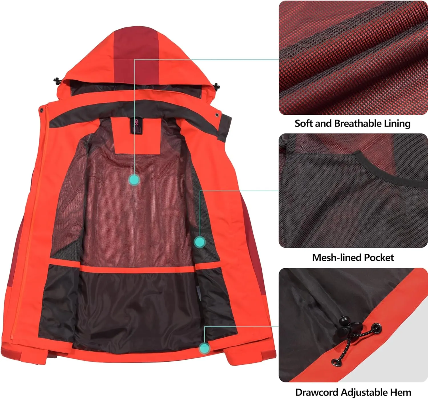 Little Donkey Andy Women's Waterproof Rain Jacket with Hood Breathable Lightweight Windbreaker Rain Shell Coat