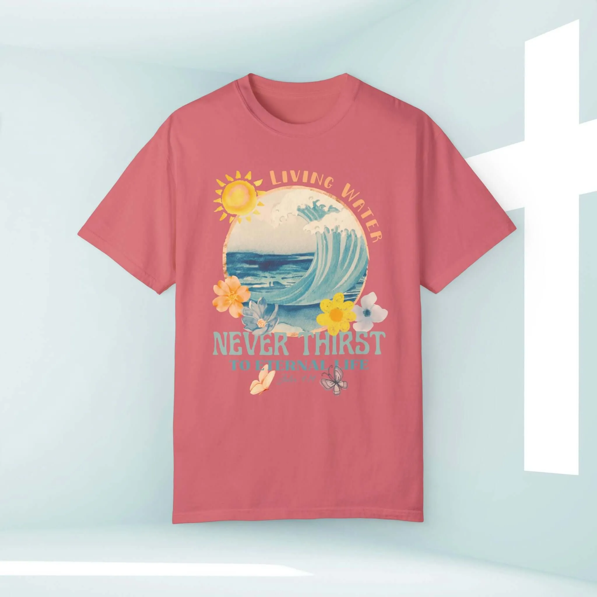 Living Water Beach TShirt, Bible Verse Christian Shirt, Faith Shore Tee Shirt