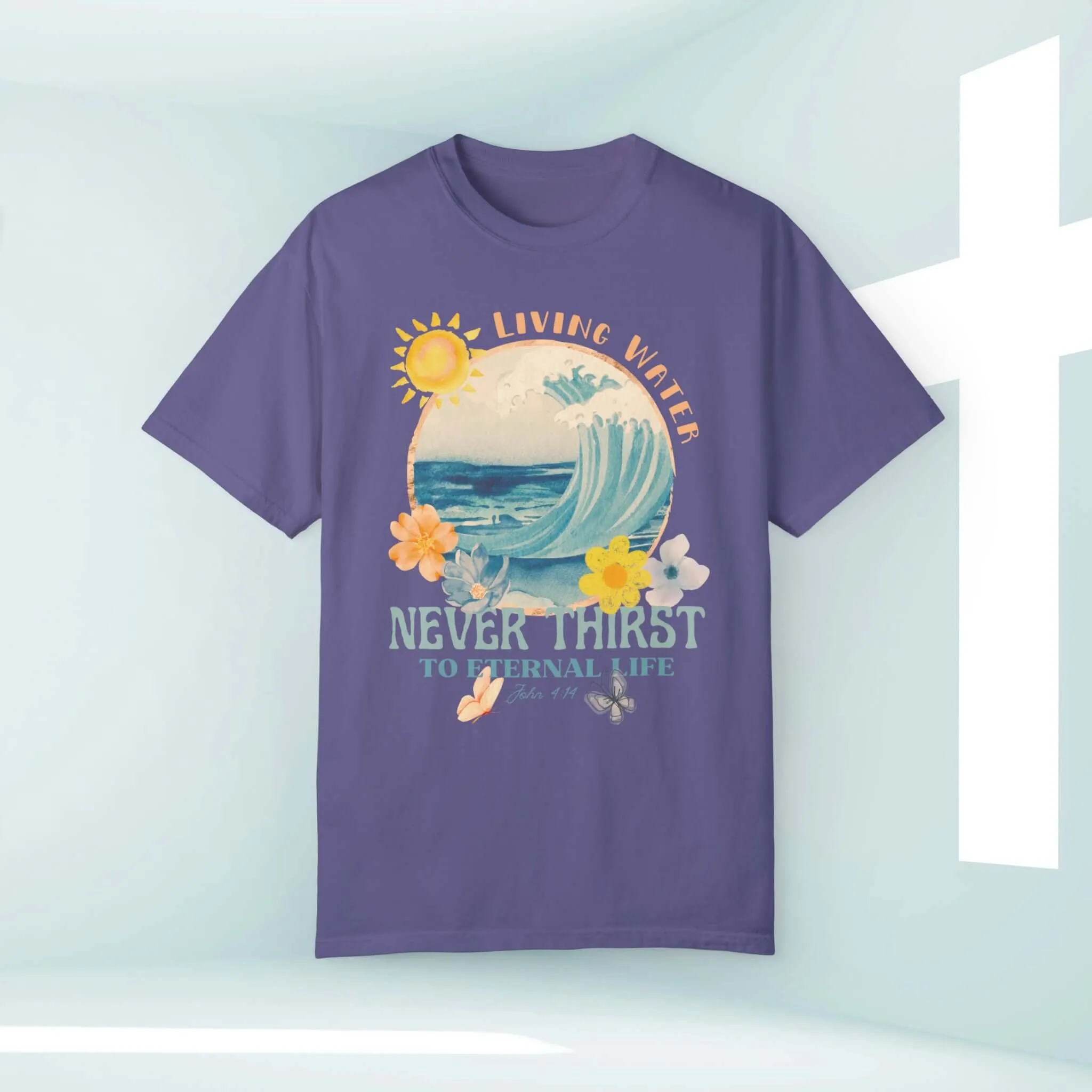 Living Water Beach TShirt, Bible Verse Christian Shirt, Faith Shore Tee Shirt