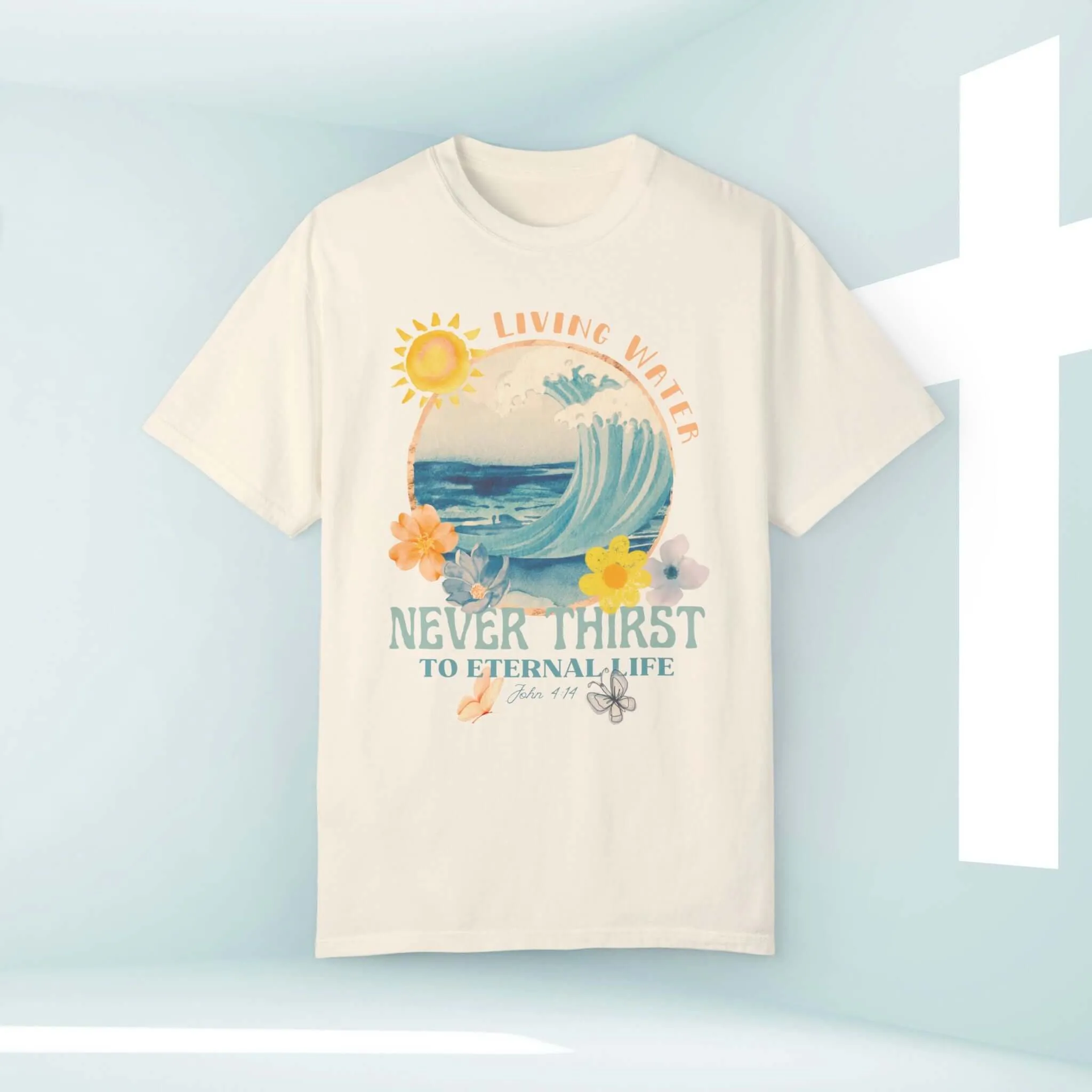 Living Water Beach TShirt, Bible Verse Christian Shirt, Faith Shore Tee Shirt