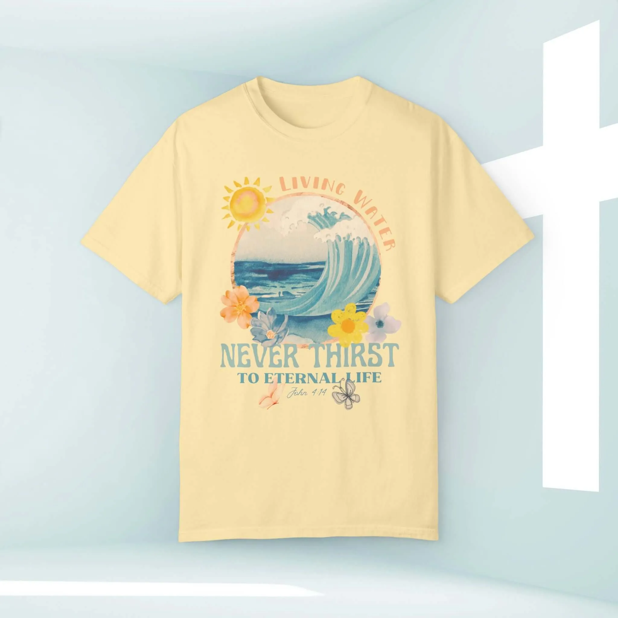 Living Water Beach TShirt, Bible Verse Christian Shirt, Faith Shore Tee Shirt