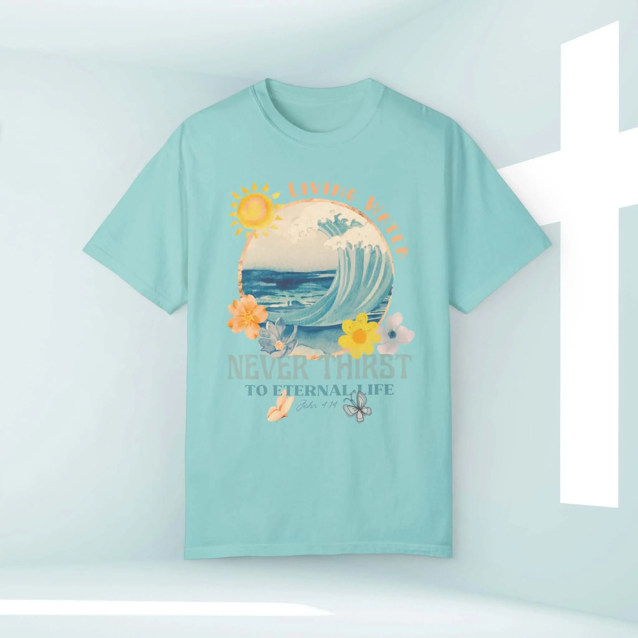 Living Water Beach TShirt, Bible Verse Christian Shirt, Faith Shore Tee Shirt