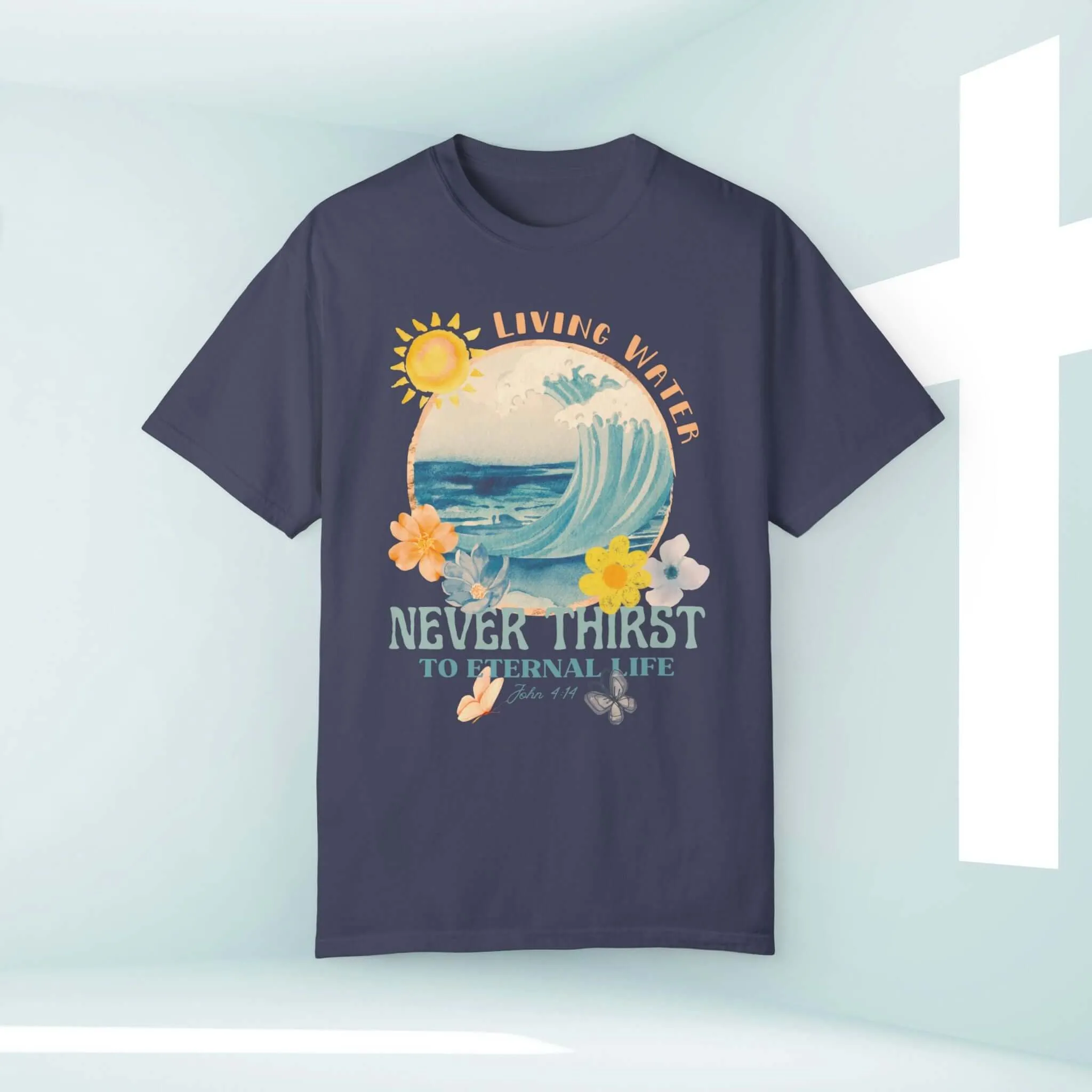 Living Water Beach TShirt, Bible Verse Christian Shirt, Faith Shore Tee Shirt