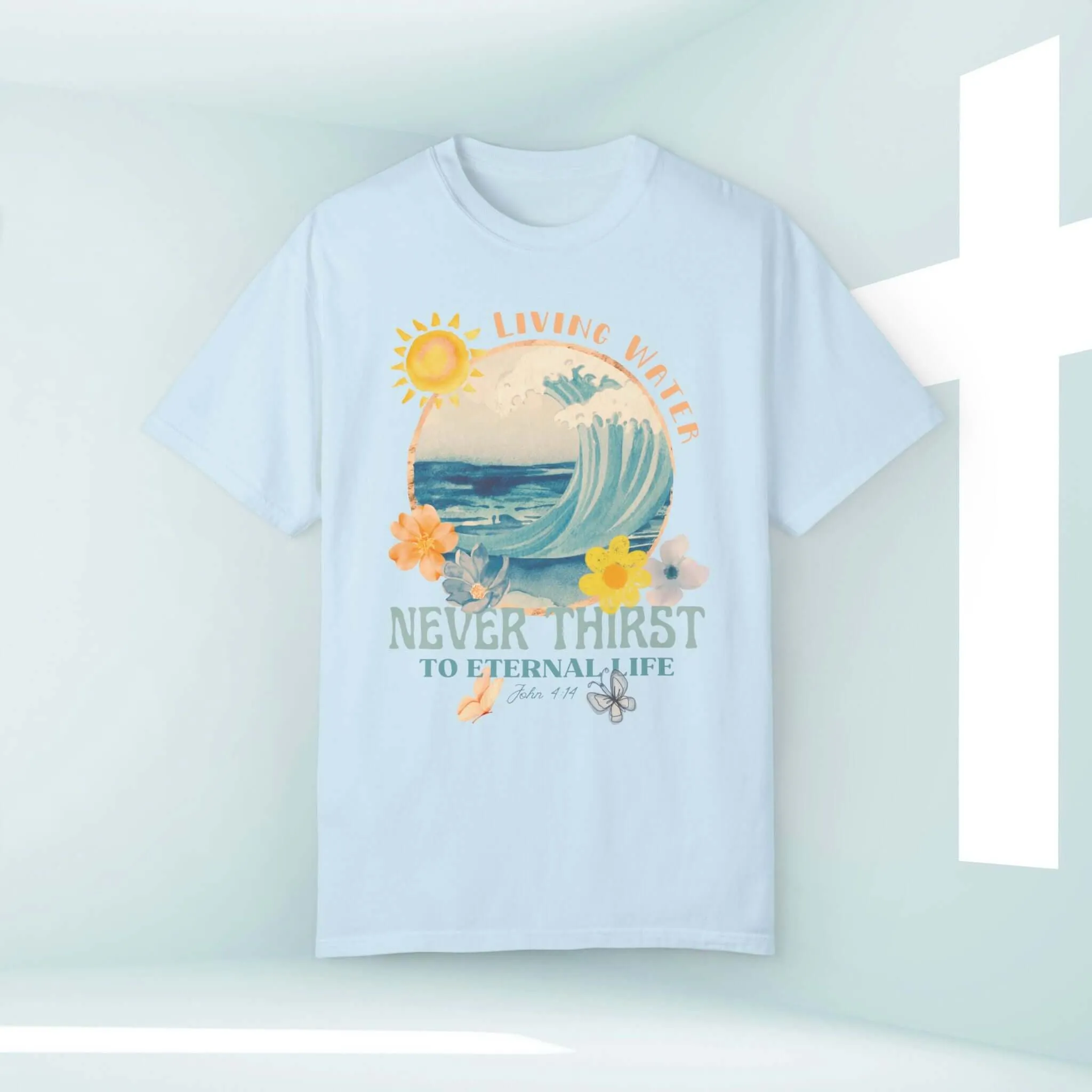 Living Water Beach TShirt, Bible Verse Christian Shirt, Faith Shore Tee Shirt