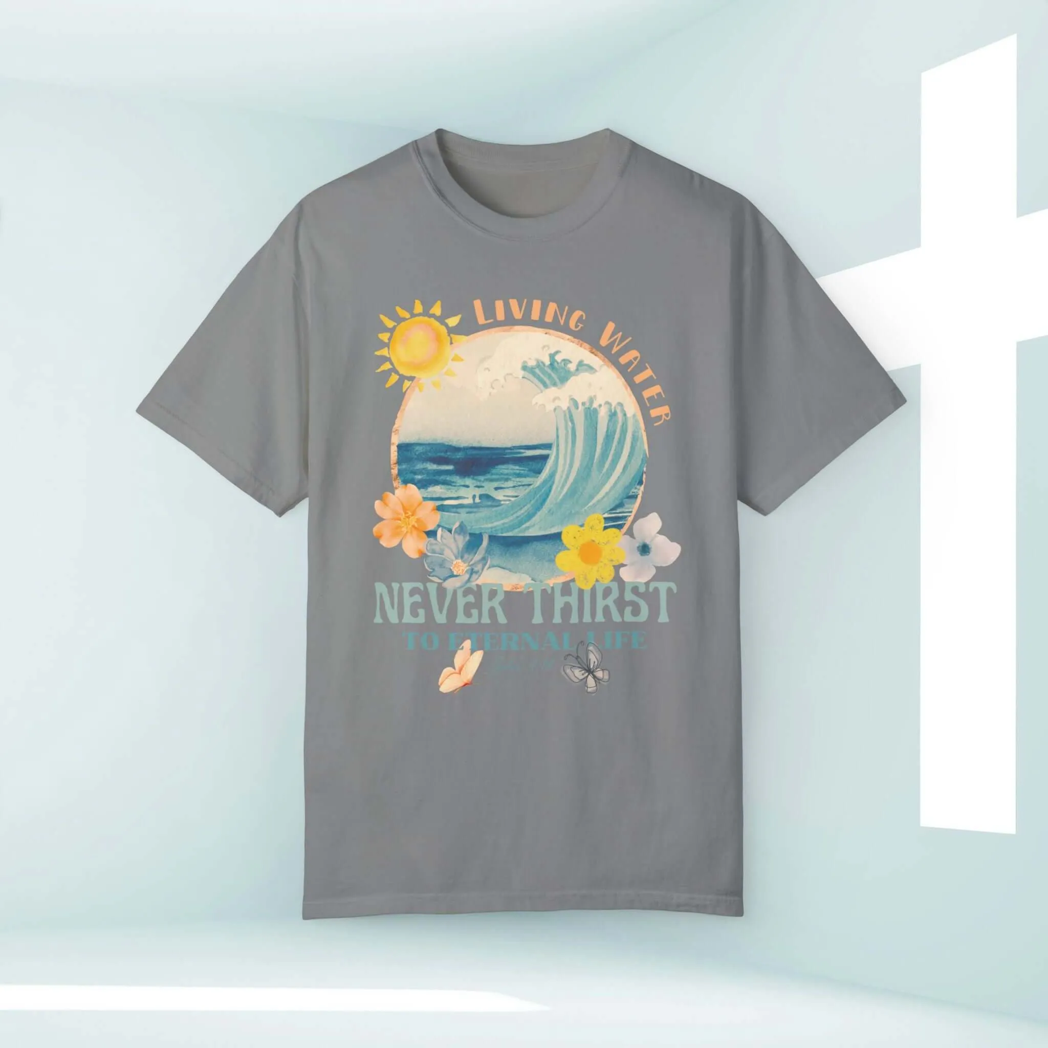 Living Water Beach TShirt, Bible Verse Christian Shirt, Faith Shore Tee Shirt