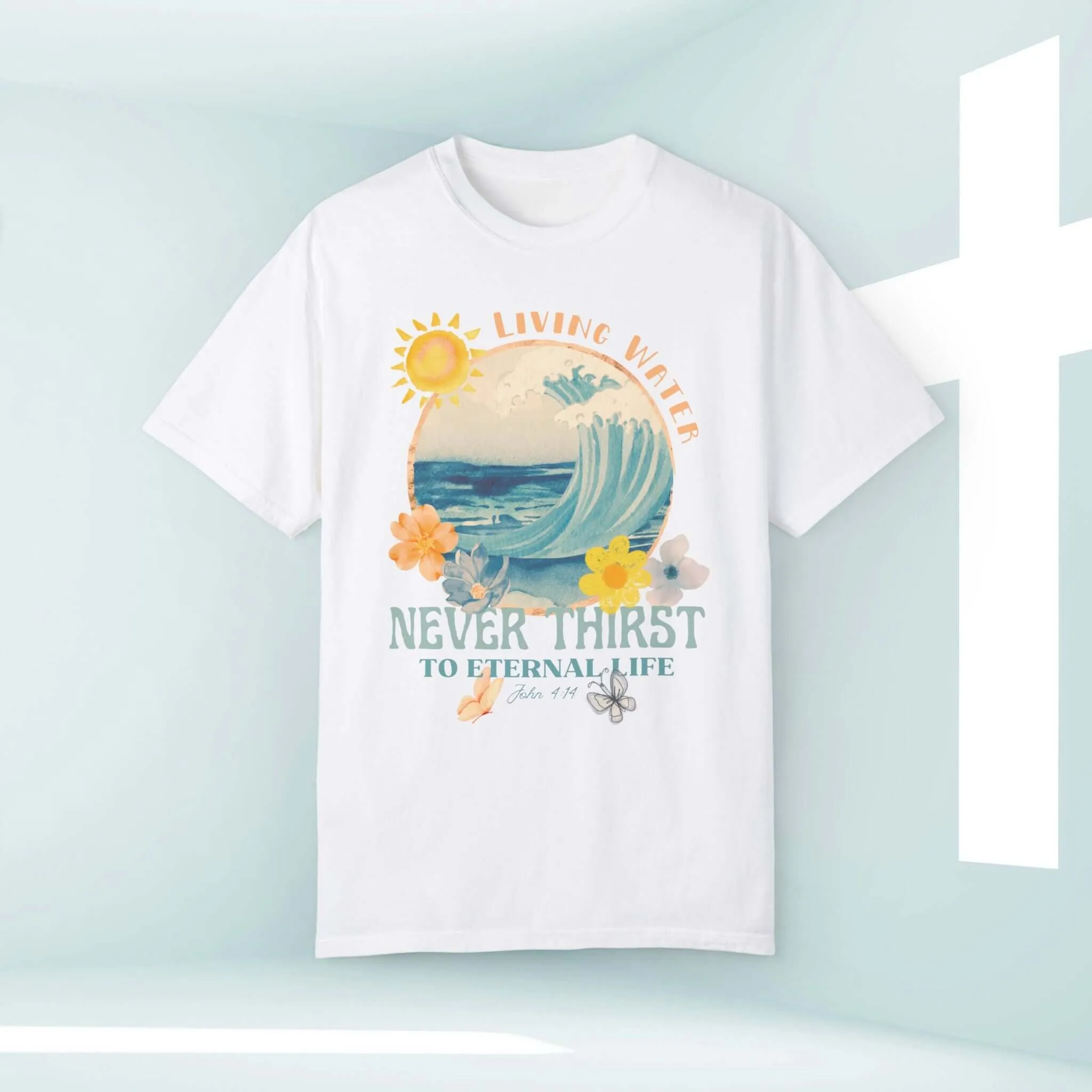 Living Water Beach TShirt, Bible Verse Christian Shirt, Faith Shore Tee Shirt