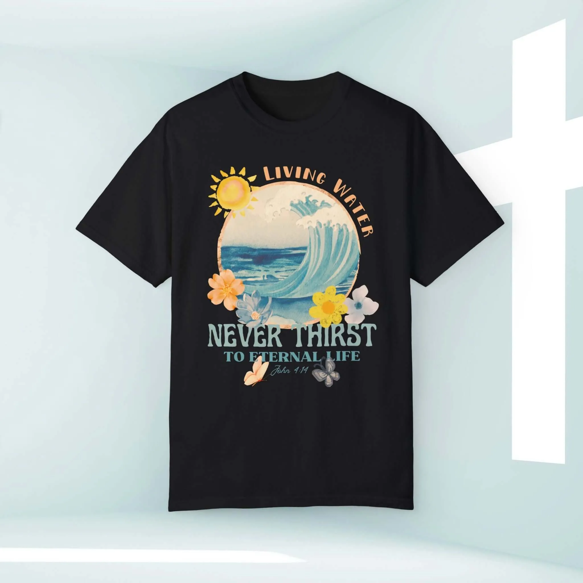 Living Water Beach TShirt, Bible Verse Christian Shirt, Faith Shore Tee Shirt