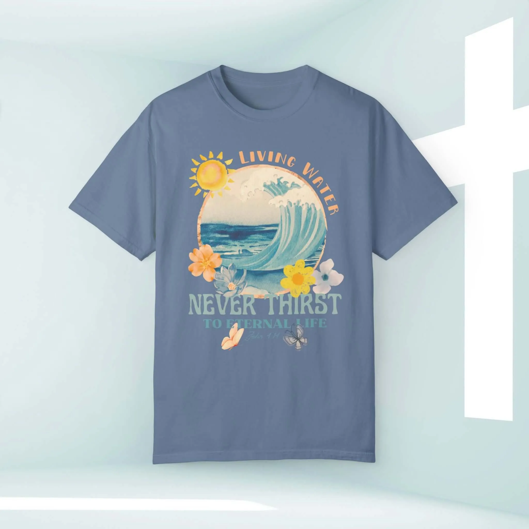 Living Water Beach TShirt, Bible Verse Christian Shirt, Faith Shore Tee Shirt