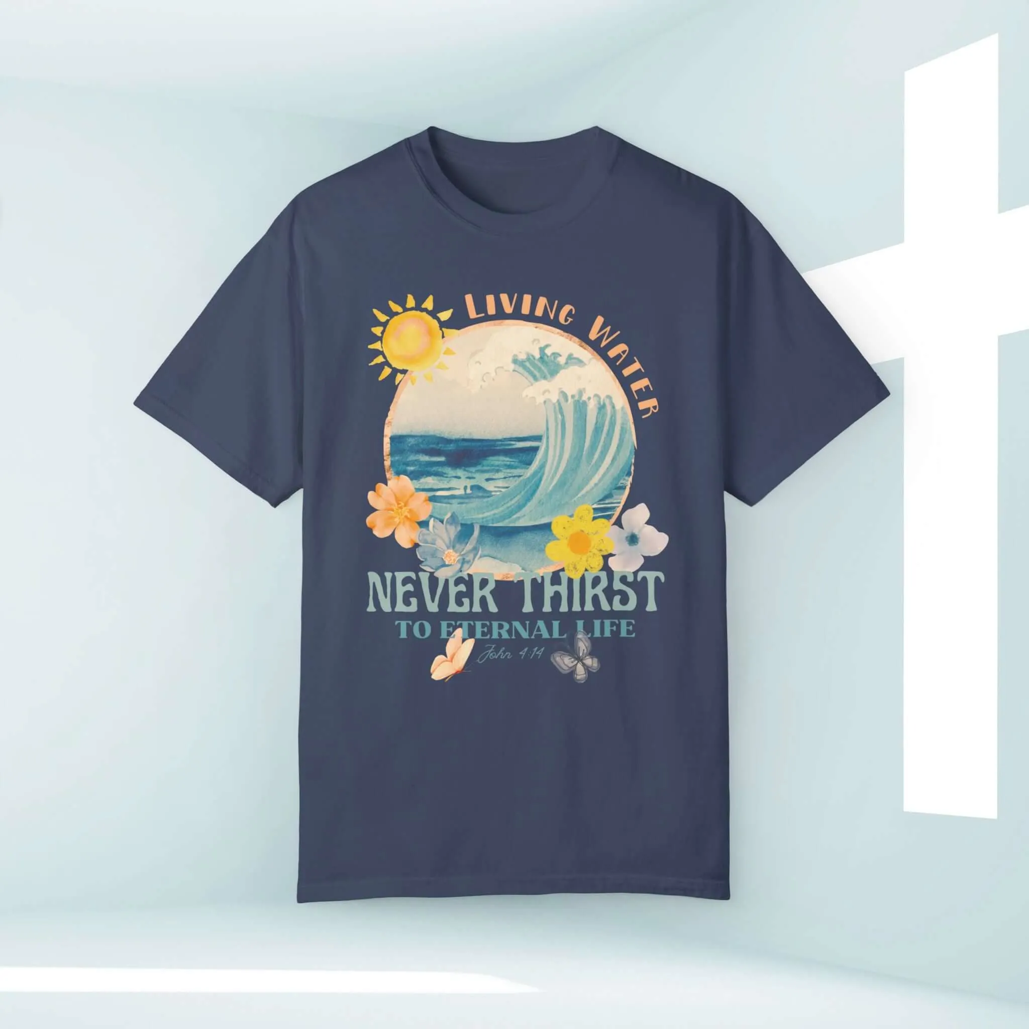 Living Water Beach TShirt, Bible Verse Christian Shirt, Faith Shore Tee Shirt