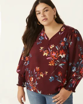 Maya Smocked Blouse | Burgundy / Yellow