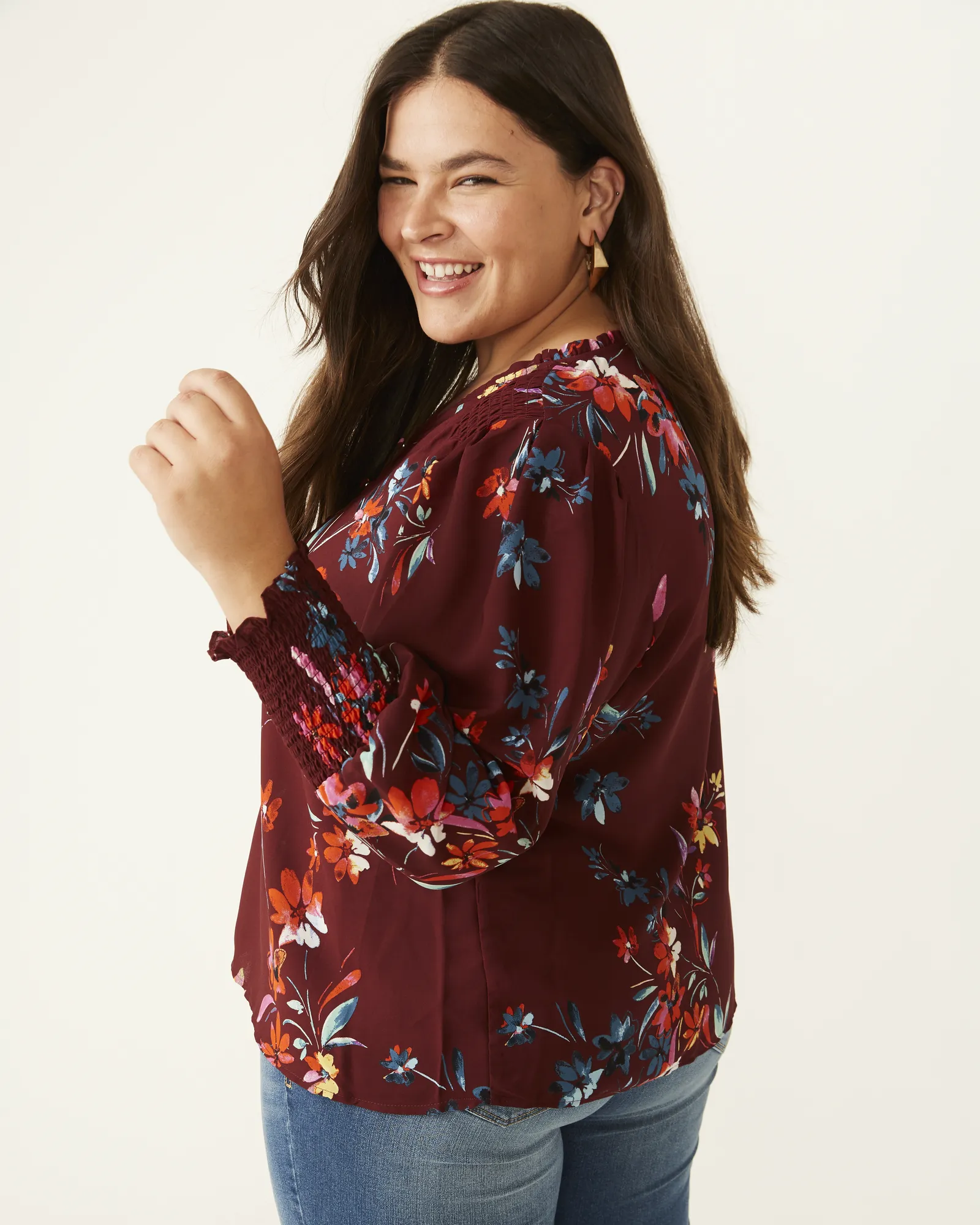 Maya Smocked Blouse | Burgundy / Yellow
